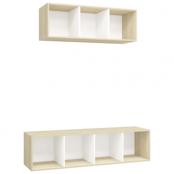 Ensemble de meuble TV 2 pcs Blanc et chêne sonoma Aggloméré