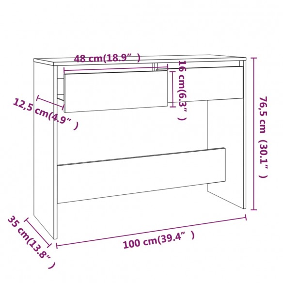 Table console Sonoma gris 100x35x76,5 cm Aggloméré