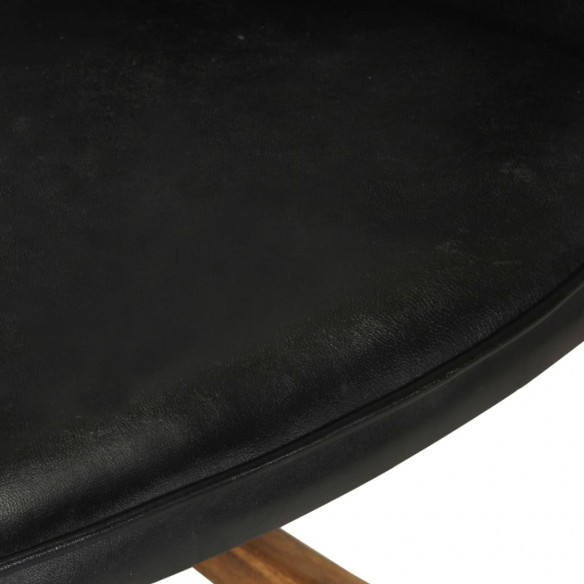 Chaise à bascule avec repose-pied Noir Cuir véritable