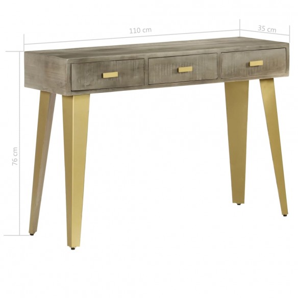 Table console Bois de manguier Gris avec laiton 110x35x76 cm