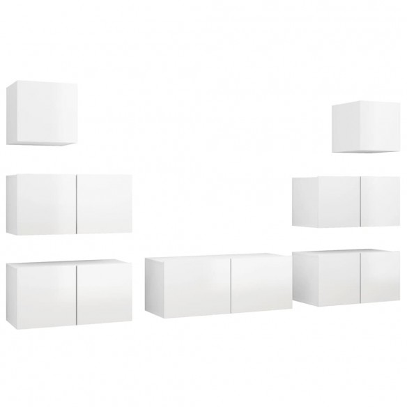 Ensemble de meuble TV 7 pcs Blanc brillant Aggloméré