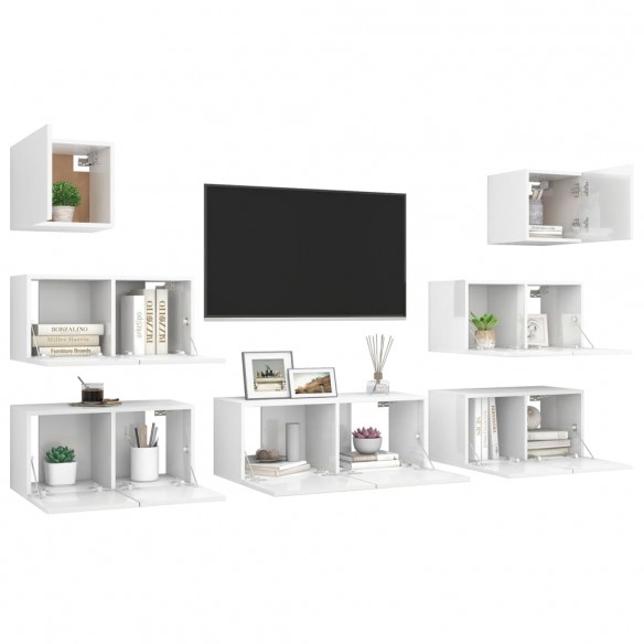 Ensemble de meuble TV 7 pcs Blanc brillant Aggloméré