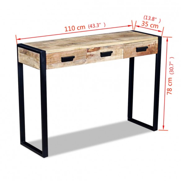 Table console avec 3 tiroirs Bois de manguier 110 x 35 x 78 cm