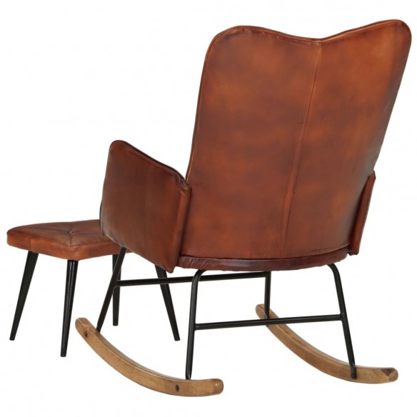 Chaise à bascule avec repose-pied Marron Cuir véritable