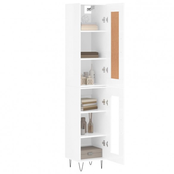 Buffet haut Blanc brillant 34,5x34x180 cm Bois d'ingénierie