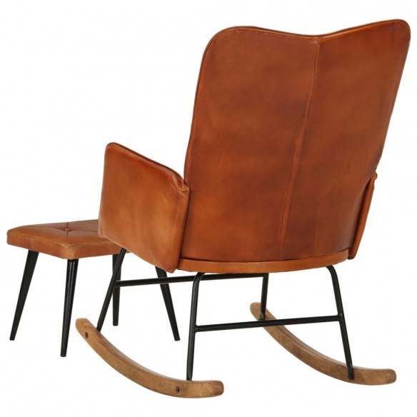 Chaise à bascule avec repose-pied Brun roux Cuir véritable