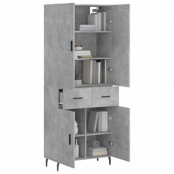 Buffet haut Gris béton 69,5x34x180 cm Bois d'ingénierie