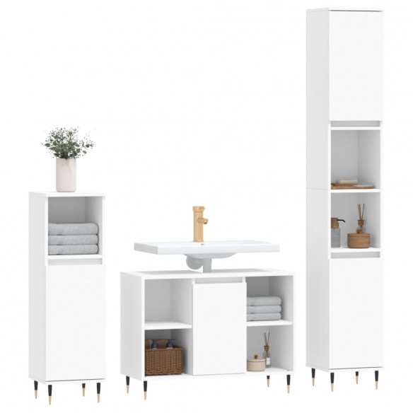 Ensemble de meubles salle de bain 3 pcs blanc bois d'ingénierie