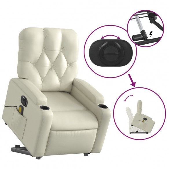 Fauteuil inclinable de massage électrique crème similicuir