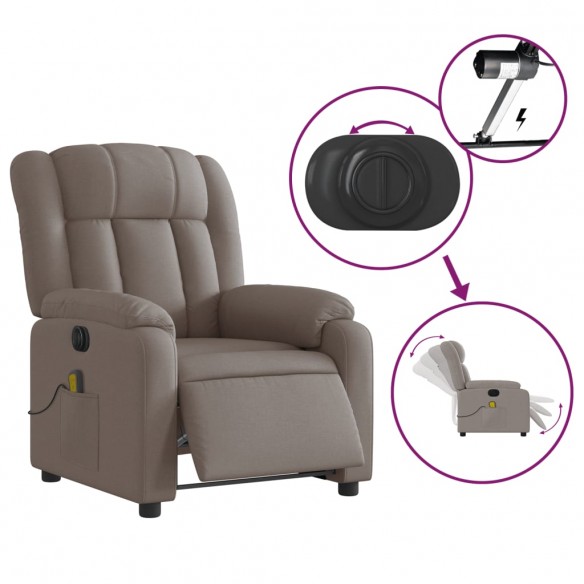 Fauteuil de massage inclinable électrique Taupe Tissu