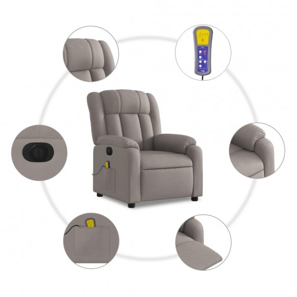 Fauteuil de massage inclinable électrique Taupe Tissu