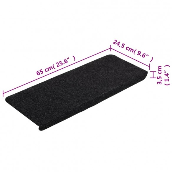 Tapis d'escalier auto-adhésifs 15 pcs 65x24,5x3,5 cm Noir