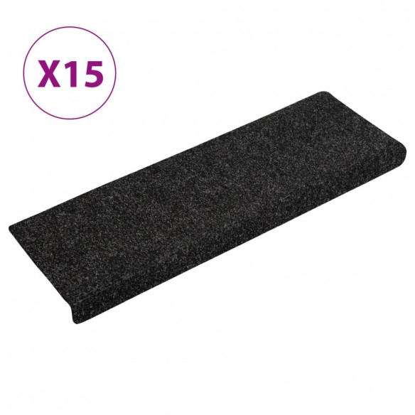 Tapis d'escalier 15 pcs Tissu aiguilleté 65x21x4 cm Noir