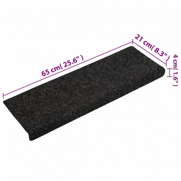 Tapis d'escalier 15 pcs Tissu aiguilleté 65x21x4 cm Noir