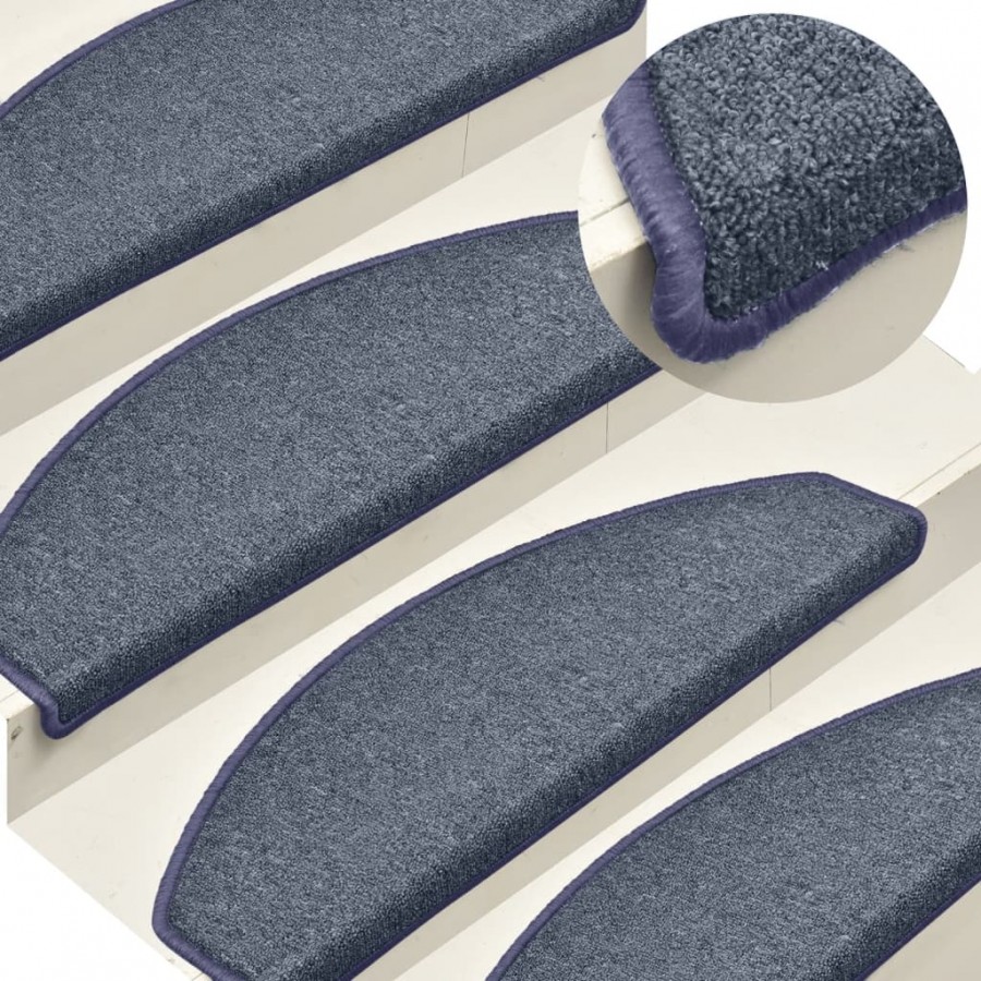 Tapis de marches d'escalier 15 pcs Gris foncé et bleu 65x24x4cm