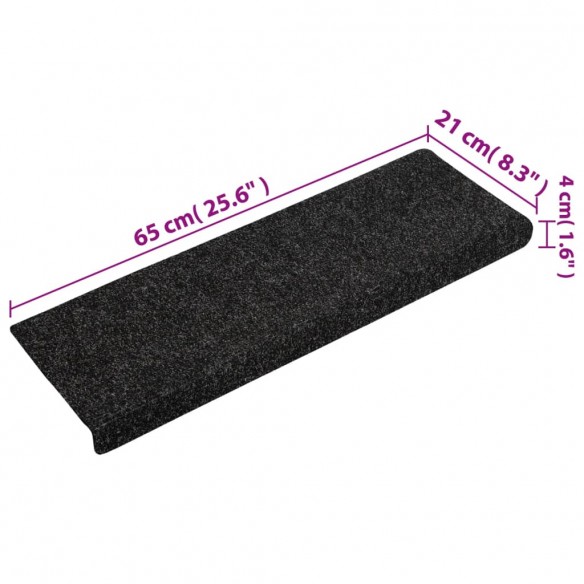 Tapis de marches d'escalier 5 pcs Noir 65x21x4 cm Aiguilleté