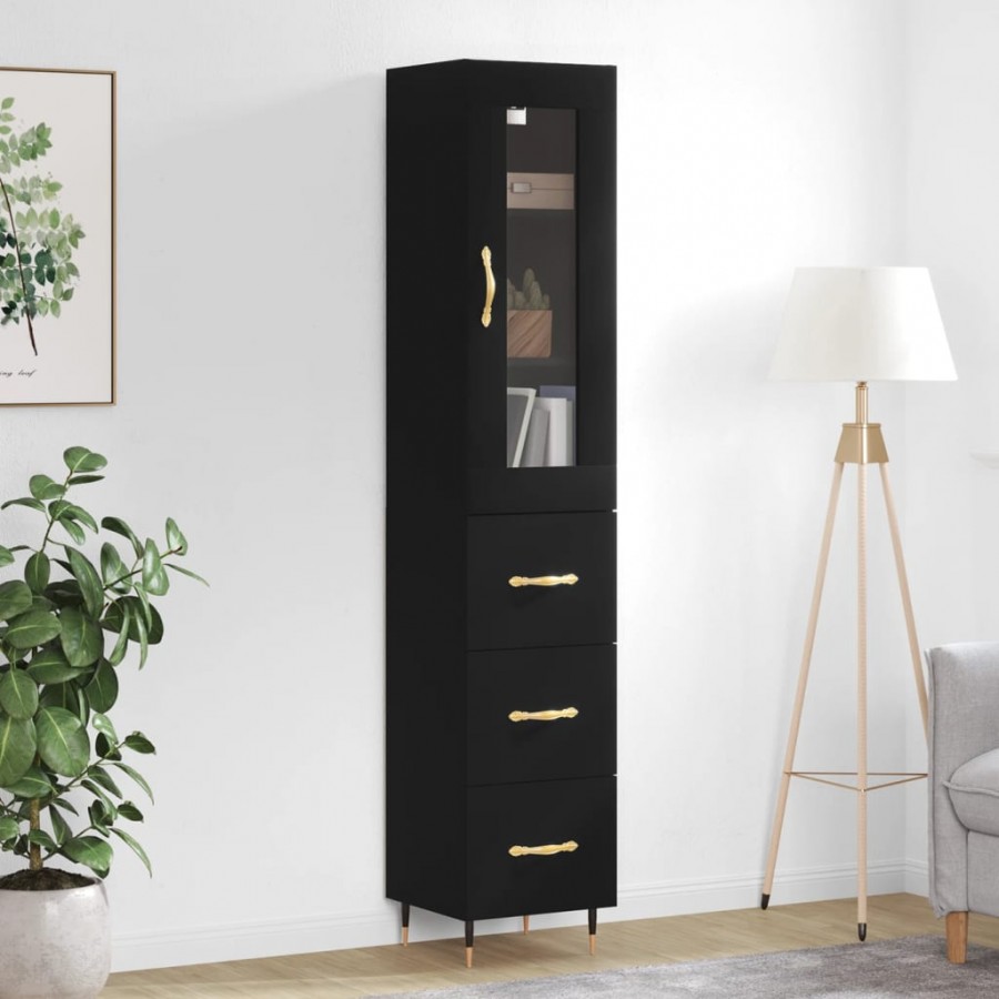 Buffet haut Noir 34,5x34x180 cm Bois d'ingénierie