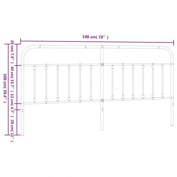 Tête de lit métal noir 193 cm