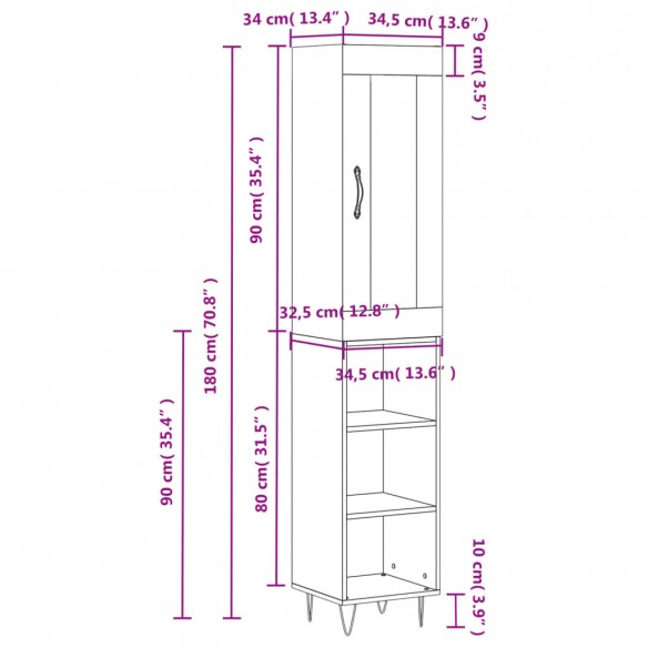 Buffet haut Chêne sonoma 34,5x34x180 cm Bois d'ingénierie