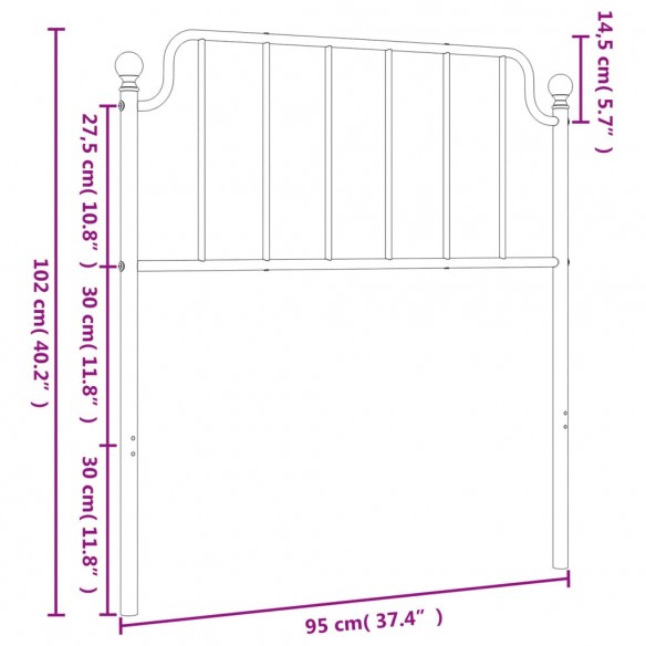 Tête de lit métal noir 90 cm