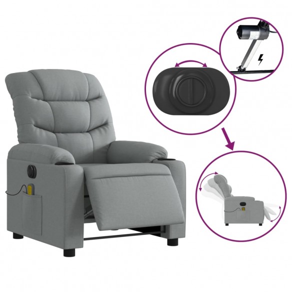 Fauteuil de massage inclinable électrique gris clair tissu