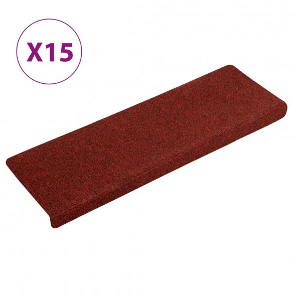 Tapis d'escalier 15 pcs Tissu aiguilleté 65x21x4 cm Rouge