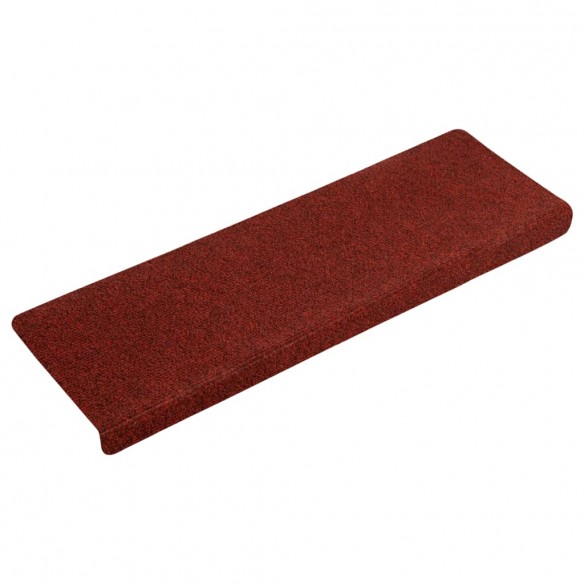 Tapis d'escalier 15 pcs Tissu aiguilleté 65x21x4 cm Rouge