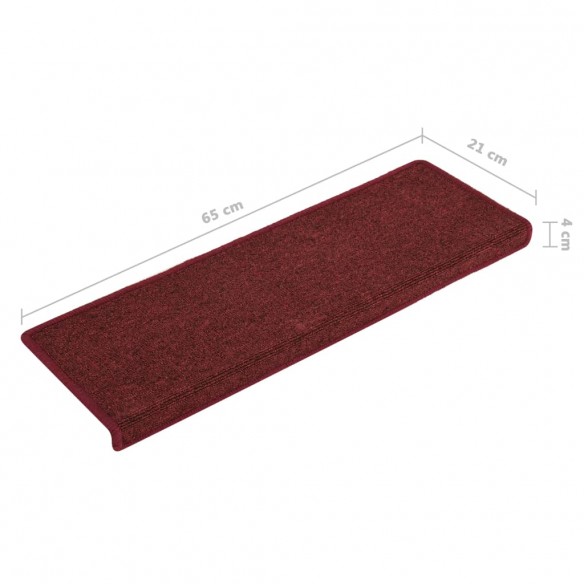 Tapis d'escalier 15 pcs 65x21x4 cm Rouge mat