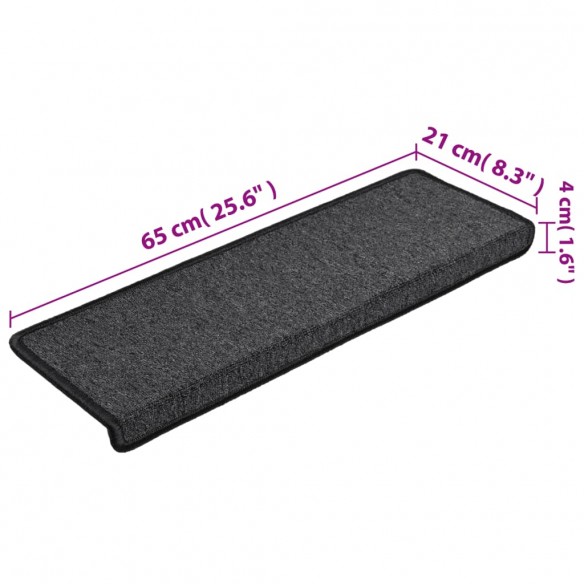 Tapis d'escalier 15 pcs 65x21x4 cm Anthracite