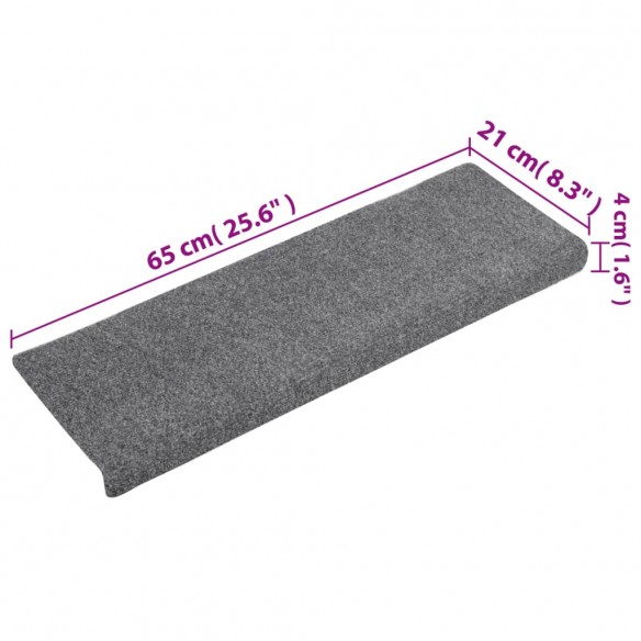 Tapis de marches d'escalier 10 pcs Gris 65x21x4 cm Aiguilleté