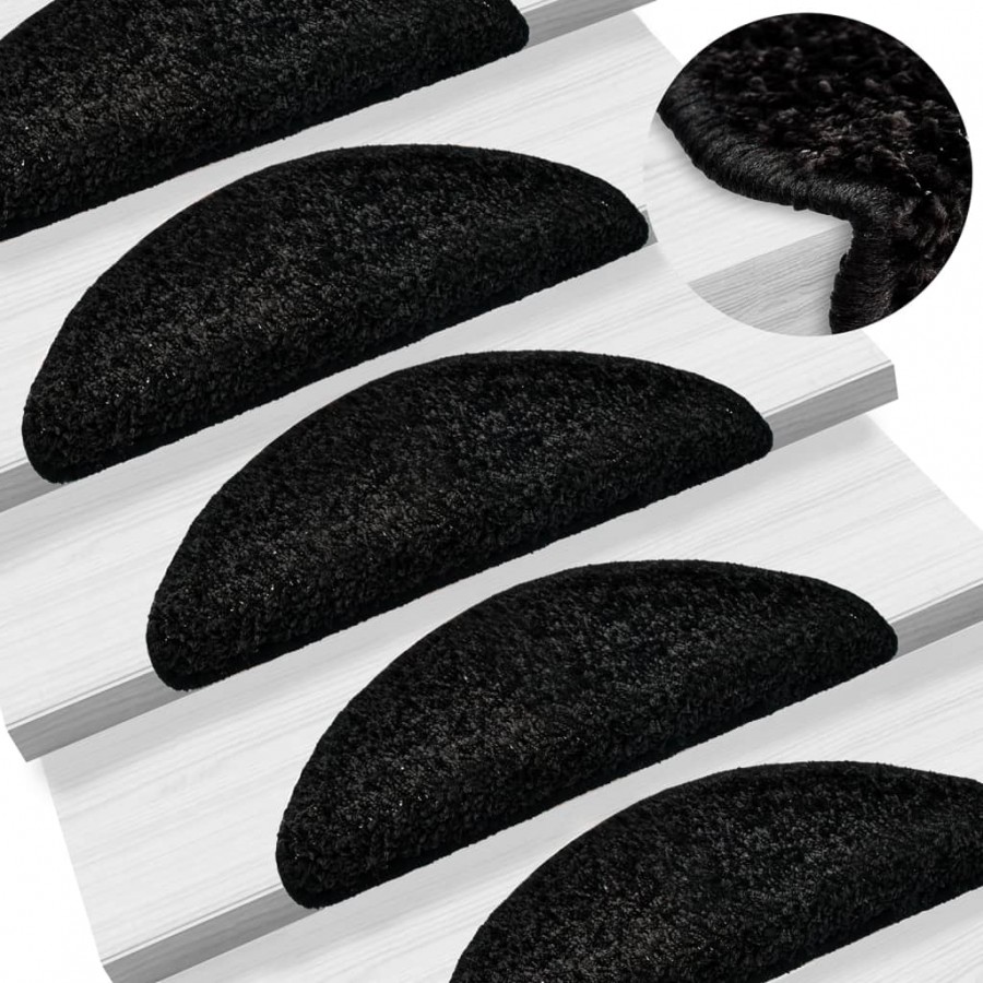 Tapis d'escalier 15 pcs noir 56x17x3 cm