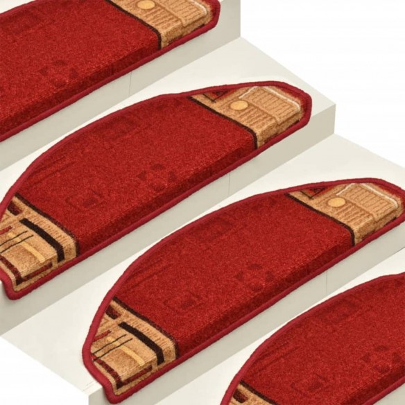 Tapis d'escalier autocollants 15 pcs Rouge 65x21x4 cm