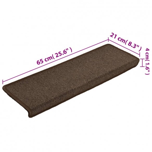 Tapis d'escalier 15 pcs 65x21x4 cm Marron