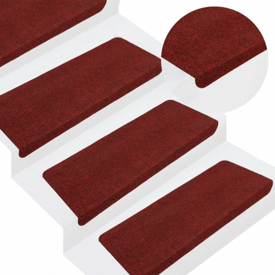 Tapis d'escalier autocollants 15 pcs 65x24,5x3,5 cm Rouge