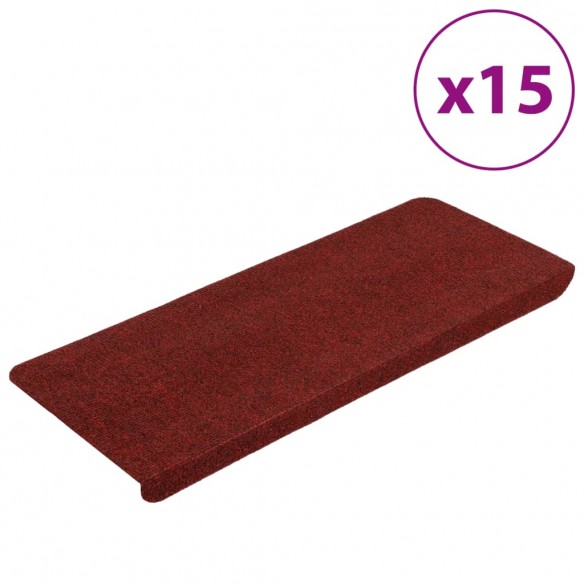 Tapis d'escalier autocollants 15 pcs 65x24,5x3,5 cm Rouge