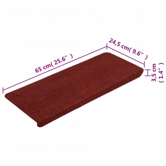 Tapis d'escalier autocollants 15 pcs 65x24,5x3,5 cm Rouge