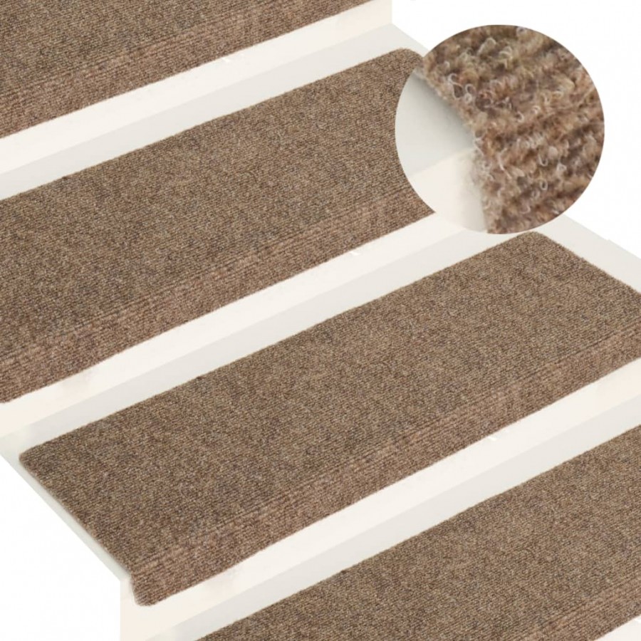 Tapis d'escalier 15 pcs Tissu aiguilleté 65x21x4 cm Crème