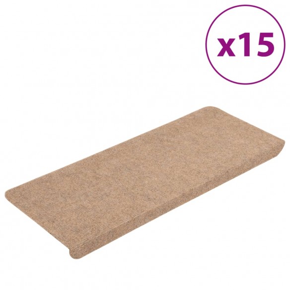 Tapis d'escalier auto-adhésifs 15 pcs 65x24,5x3,5 cm Beige