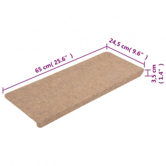 Tapis d'escalier auto-adhésifs 15 pcs 65x24,5x3,5 cm Beige