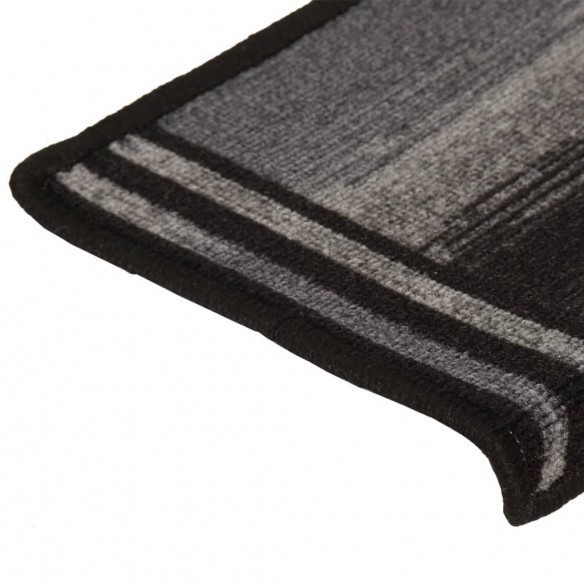 Tapis d'escalier autocollants 15 pcs 65x21x4 cm Noir et gris