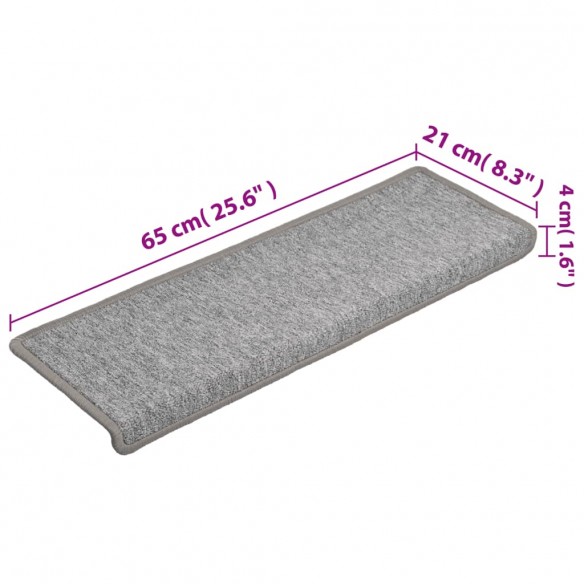 Tapis d'escalier 15 pcs 65x21x4 cm Gris clair