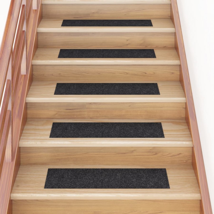 Tapis d'escalier autocollants Rectangulaire 15 pcs 76x20cm Noir