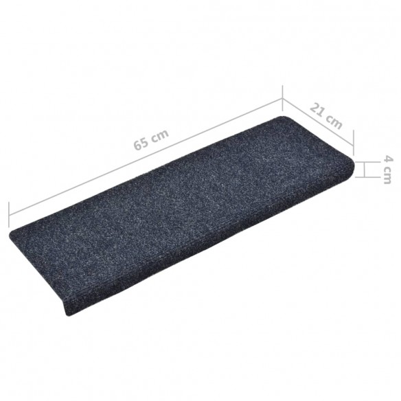 Tapis d'escalier 15 pcs Tissu aiguilleté 65x21x4 cm Bleu