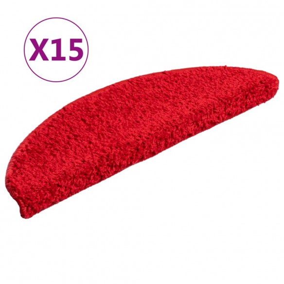 Tapis d'escalier 15 pcs rouge 56x17x3 cm