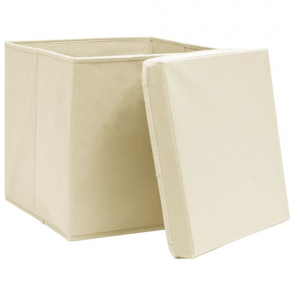 Boîtes de rangement à couvercles 10 pcs Crème 32x32x32 cm Tissu