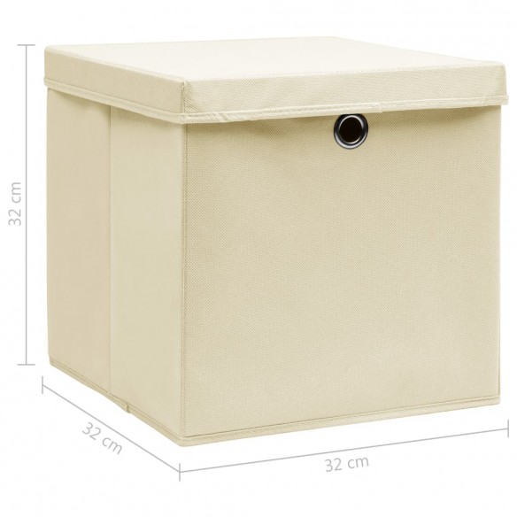 Boîtes de rangement à couvercles 10 pcs Crème 32x32x32 cm Tissu