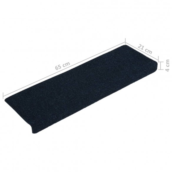 Tapis d'escalier 15 pcs Tissu aiguilleté 65x21x4 cm Bleu