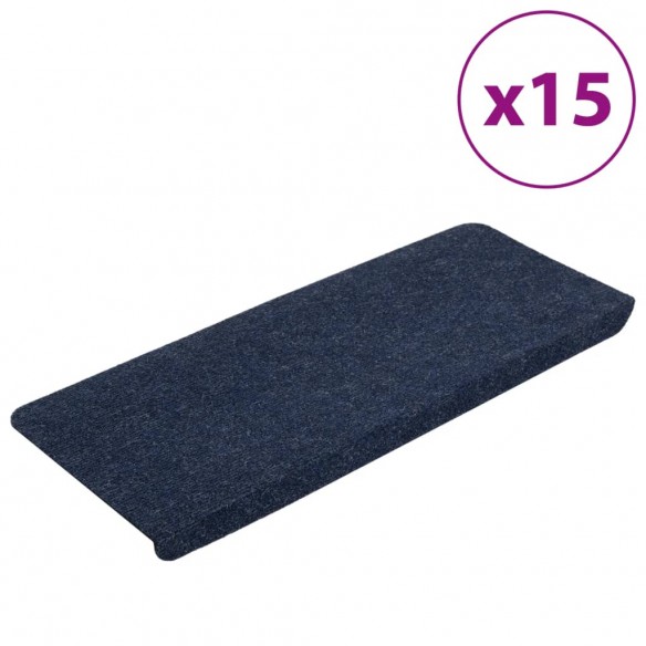 Tapis d'escalier auto-adhésifs 15 pcs 65x24,5x3,5 cm Bleu