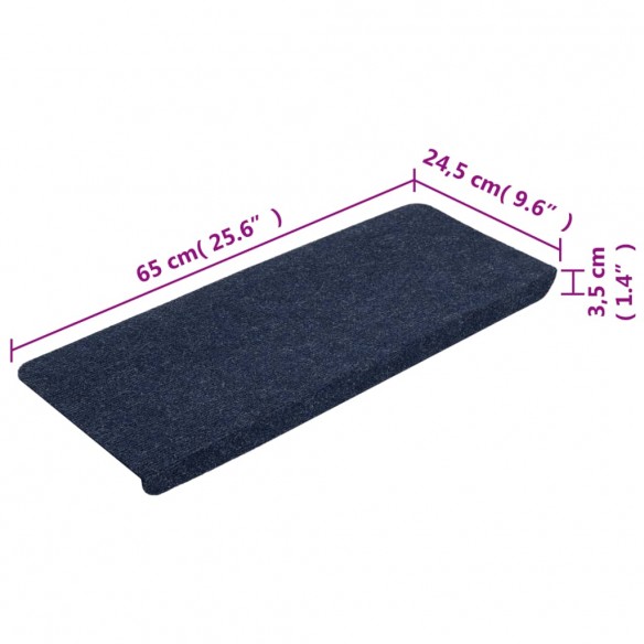 Tapis d'escalier auto-adhésifs 15 pcs 65x24,5x3,5 cm Bleu