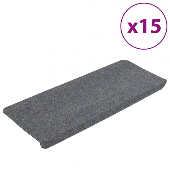 Tapis d'escalier autocollants 15 pcs 65x24,5x3,5 cm Gris